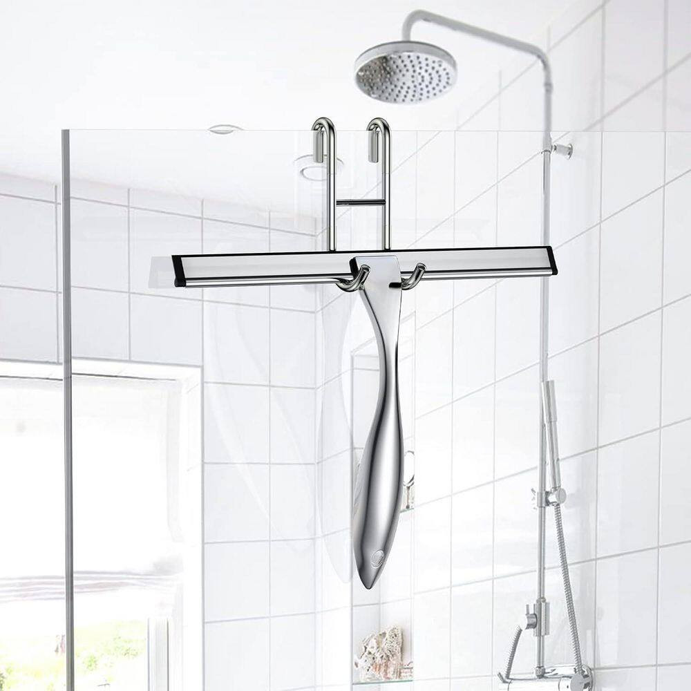 1-Piece 10 In. Stainless Steel Shower in Silver, Window Squeegee with Adhesive H