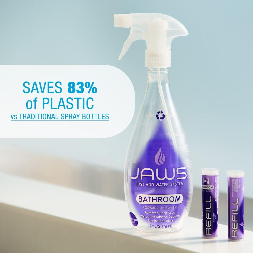 Foaming Bathroom Cleaner Bottle with 2 Refill Pods. Refillable Cleaning Supplies