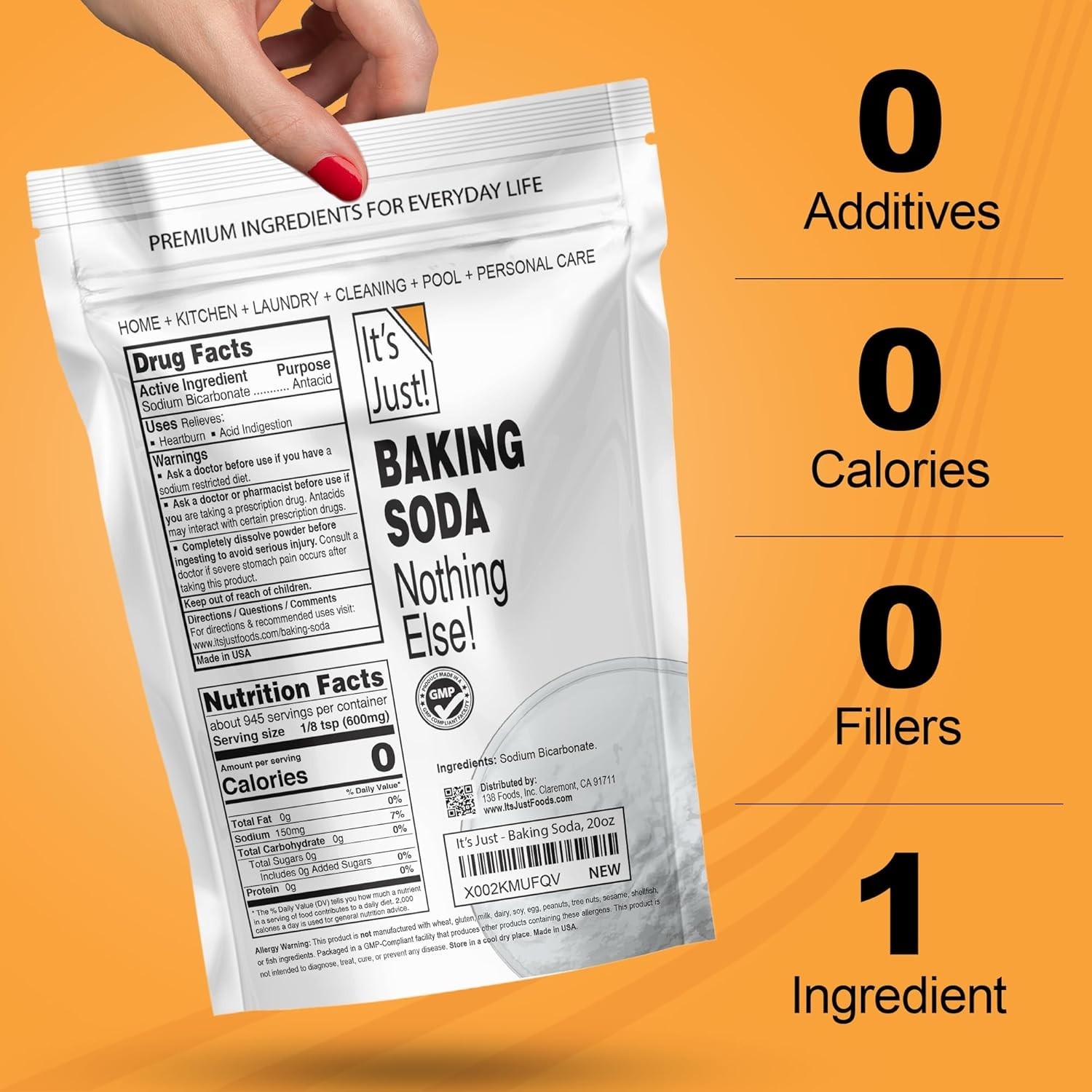 Baking Soda 1.25 lb – Non-GMO Pure Sodium Bicarbonate for Cooking & Cleaning