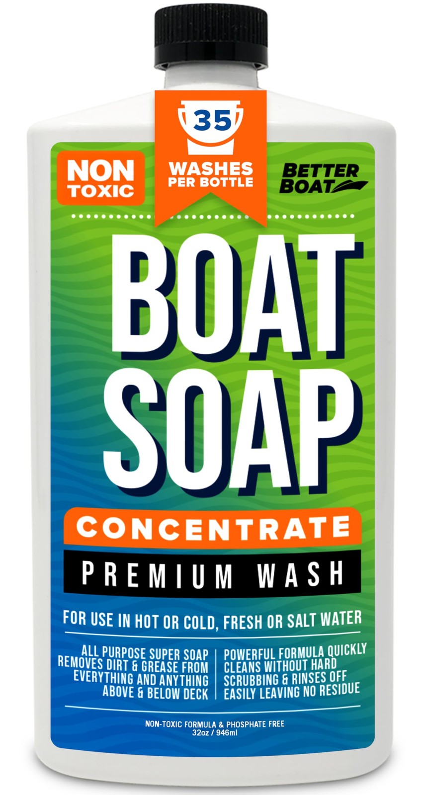 Premium Boat Soap, Concentrate Cleaner, 32 Oz, Wash and Wax for Freshwater an…