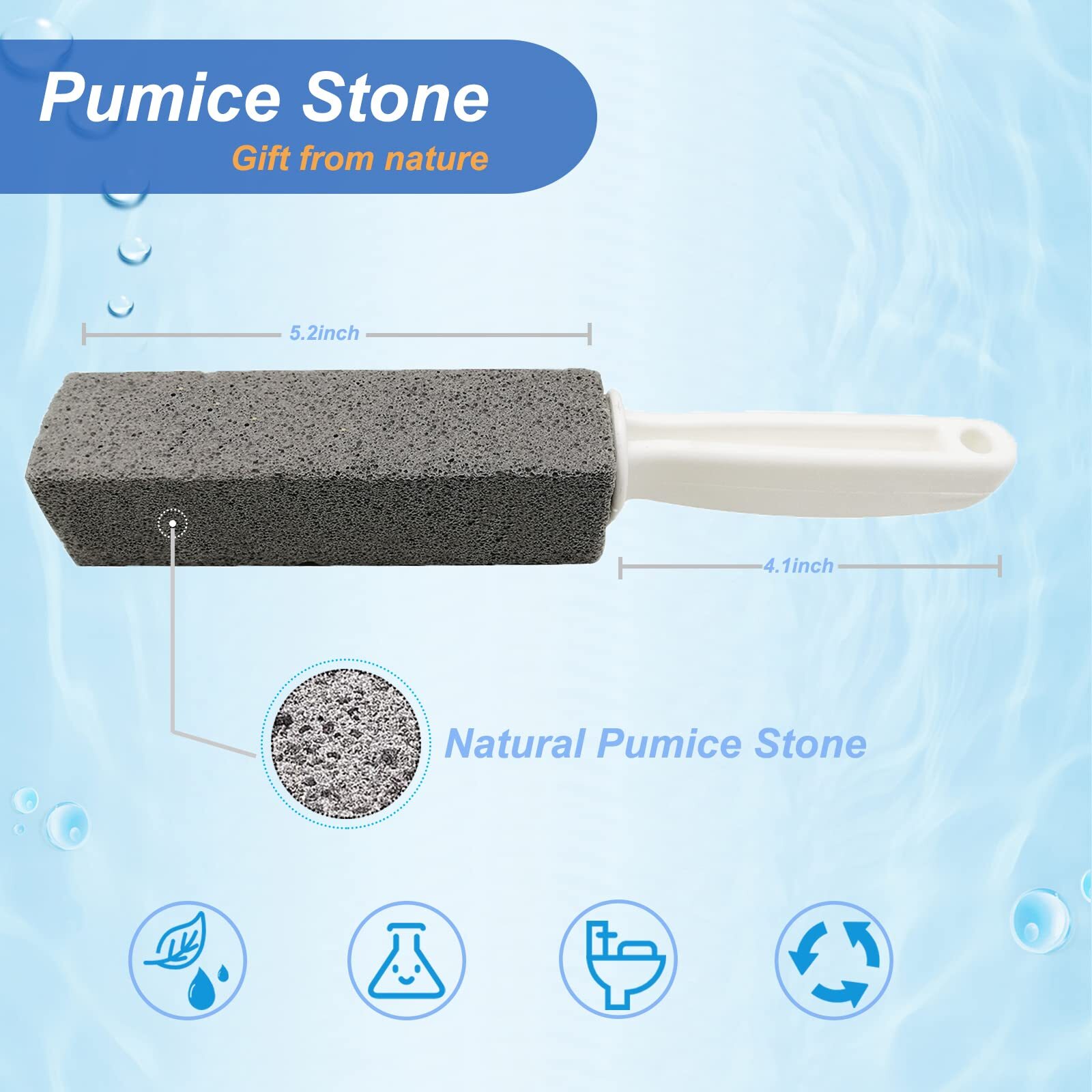 4 Pack Pumice Stone with Handle for Toilet Bowl Bathtub Sink Grill Cleaning