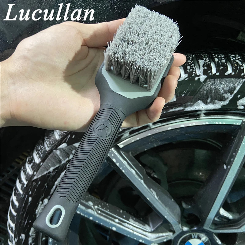 Lucullan Car Wheel Tire Detailing Brush Rubber Handle Scratch-Free Medium Stiff