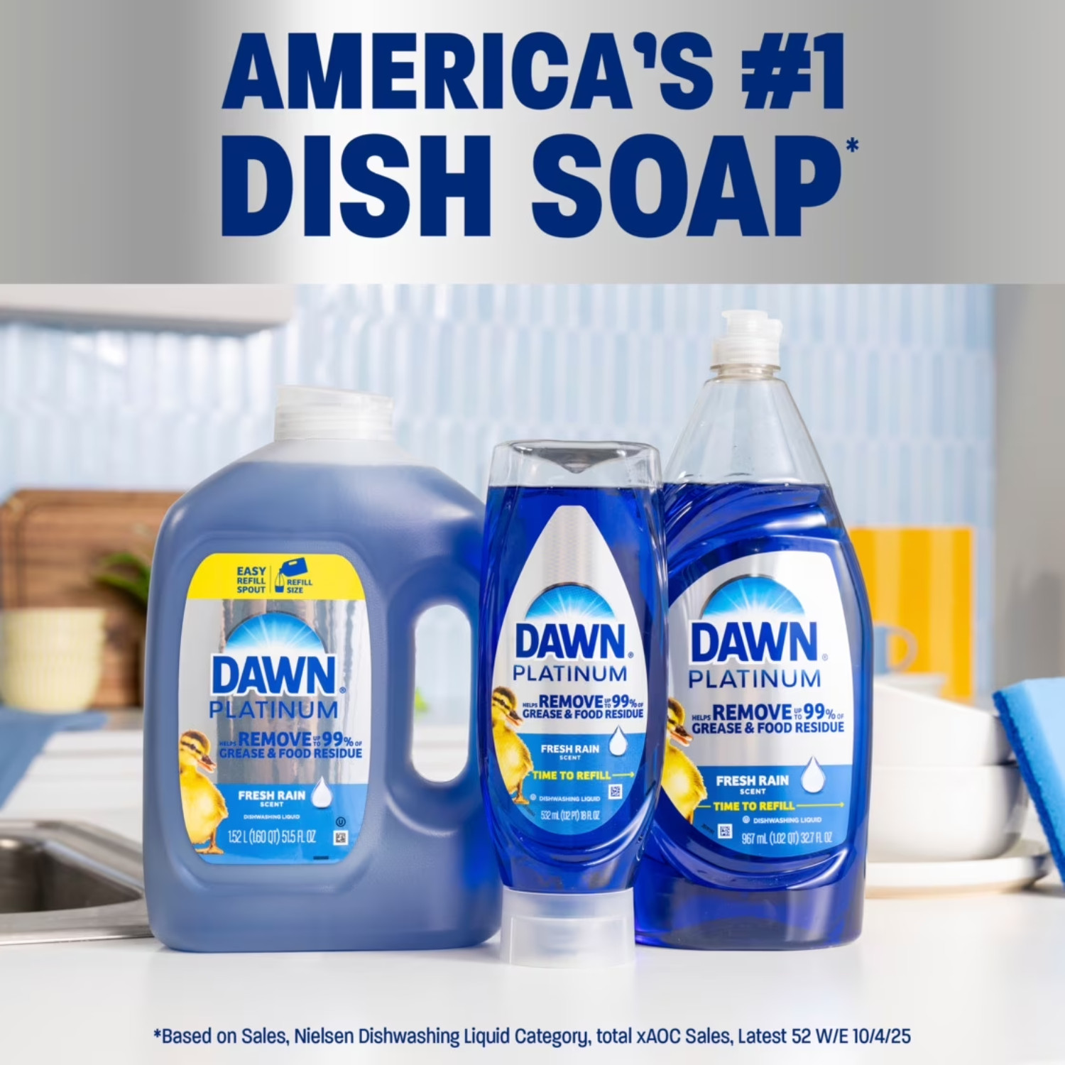 (2 Pack) Dawn Platinum Dish Soap Refill Fresh Rain Liquid Detergent, 51.5 fl oz