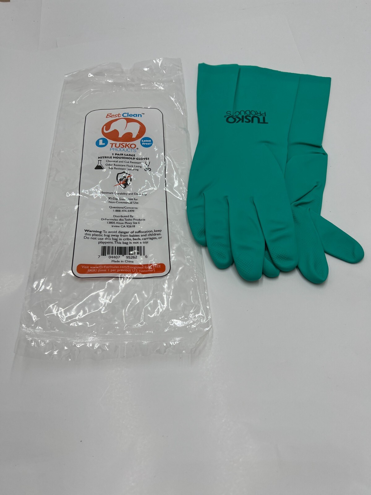 Pair of Tusko Products Best Clean Nitrile Rubber Cleaning, Dishwashing Gloves