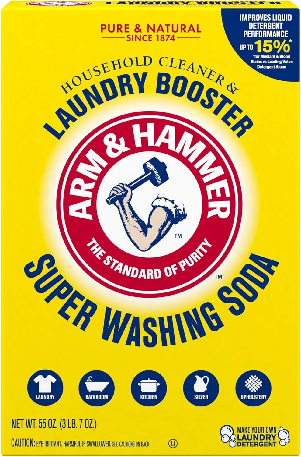 Arm & Hammer Super Washing Soda Detergent Booster & Household Cleaner, 55oz.