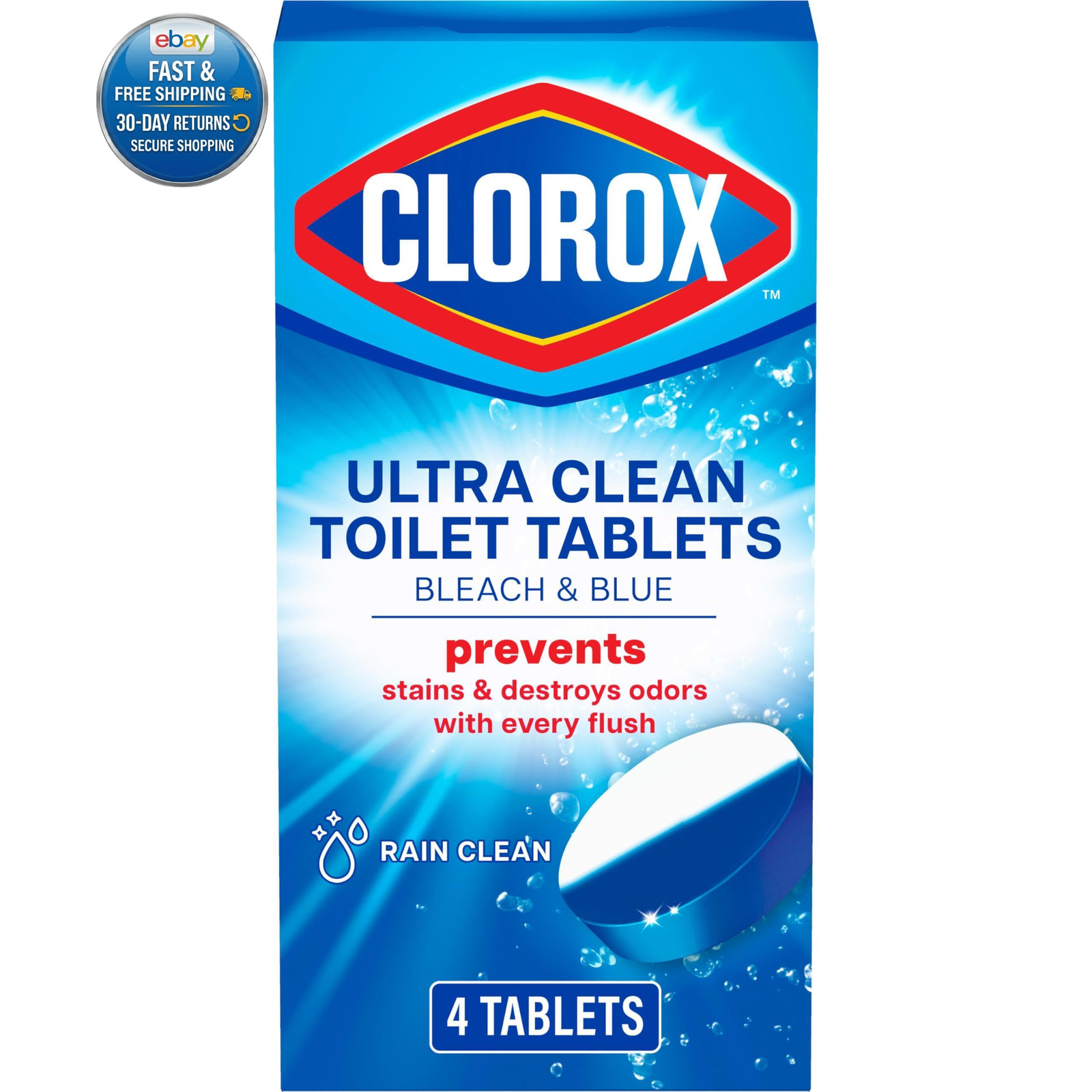Ultra Clean Toilet Tablets Bleach & 4 Count (Pack of 1), Rain
