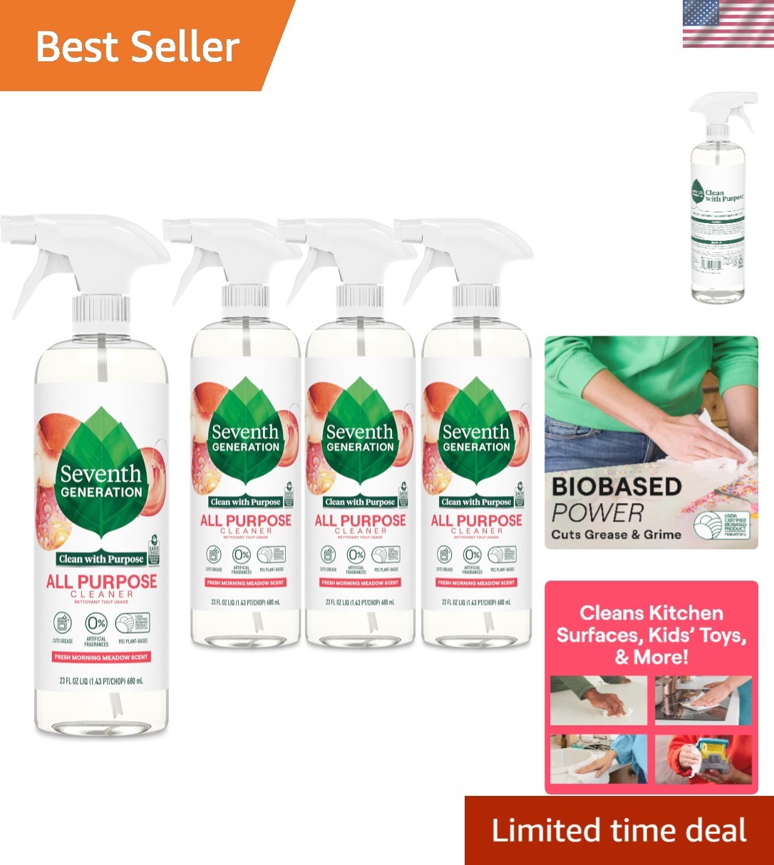 All-Natural All Purpose Cleaner – Fresh Morning Meadow Scent, Biobased Formula
