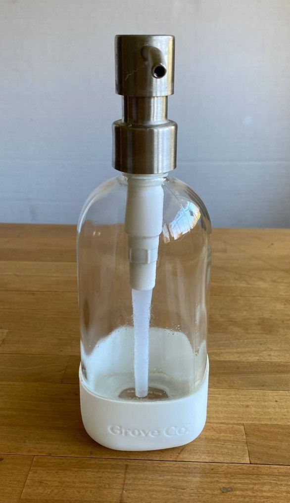 Grove Co Reusable Glass Pump Spray Bottle Clear Bottle White Silicone Sleeve