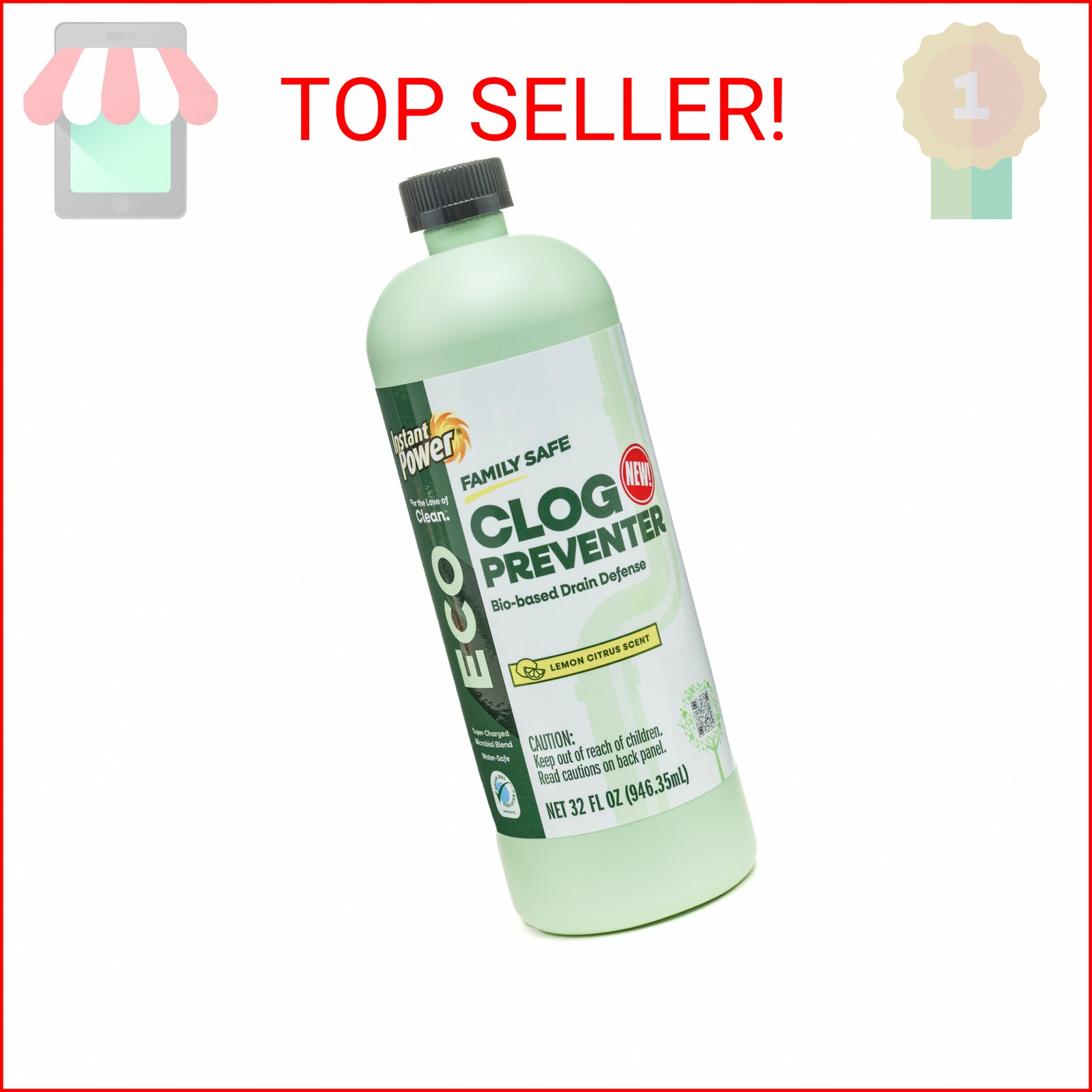 Instant Power Eco Clog Preventer – Enzyme Drain Cleaner Liquid and Deodorizer fo