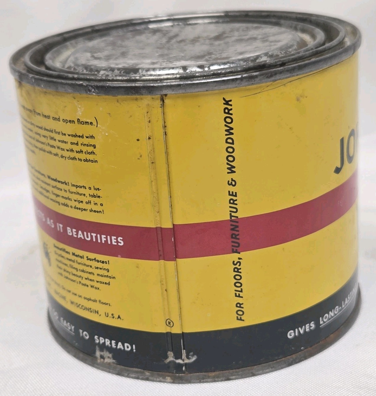 Original Formula 1950s Johnson’s Paste Wax – Partial Can – 14.8 oz Total Weight