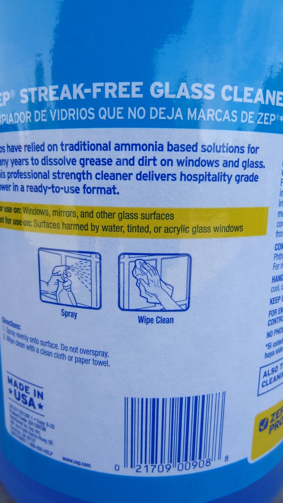 ZEP Streak-Free Glass Cleaner Ammonia Based Professional 1 Gal. (Case of 4)
