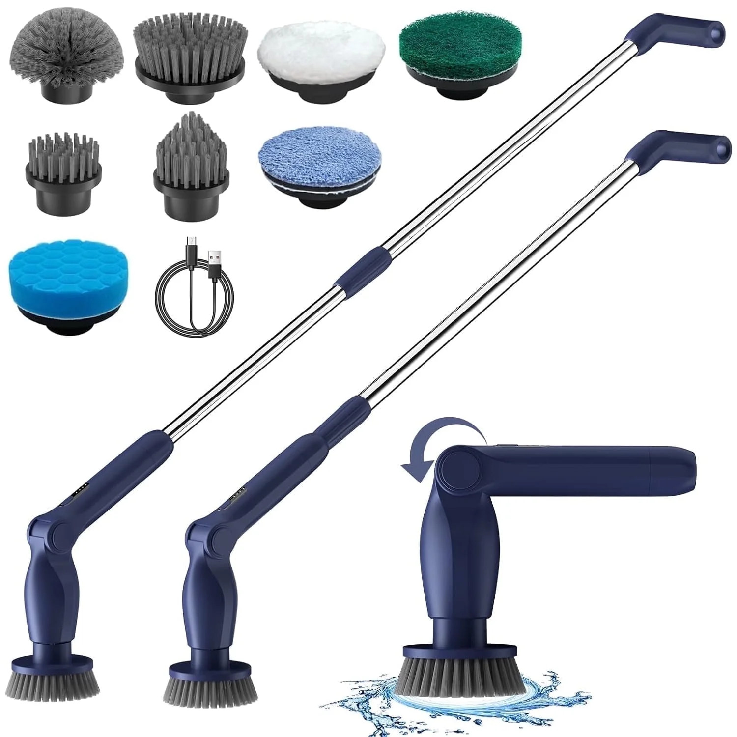 Cordless Electric Spin Scrubber Bath Tub Power Scrubber Long Handle Brush Heads