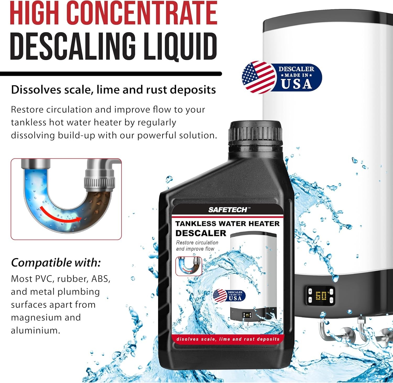 Tankless Water Heater Flushing Kit, 5-Gallon Screw-Top Lid, 4 Quarts Descaler