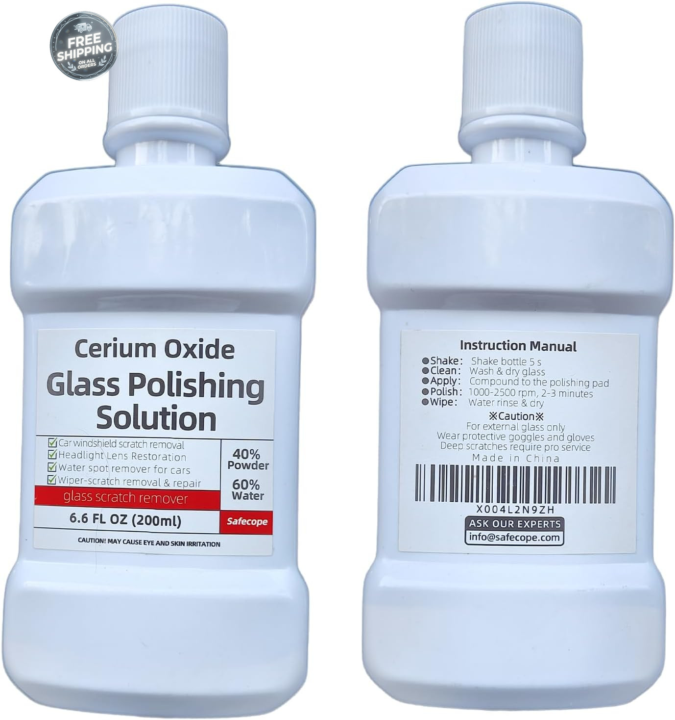 6.6 fl oz (200 ml) Cerium Oxide Glass Polishing Solution – Shake vigorously