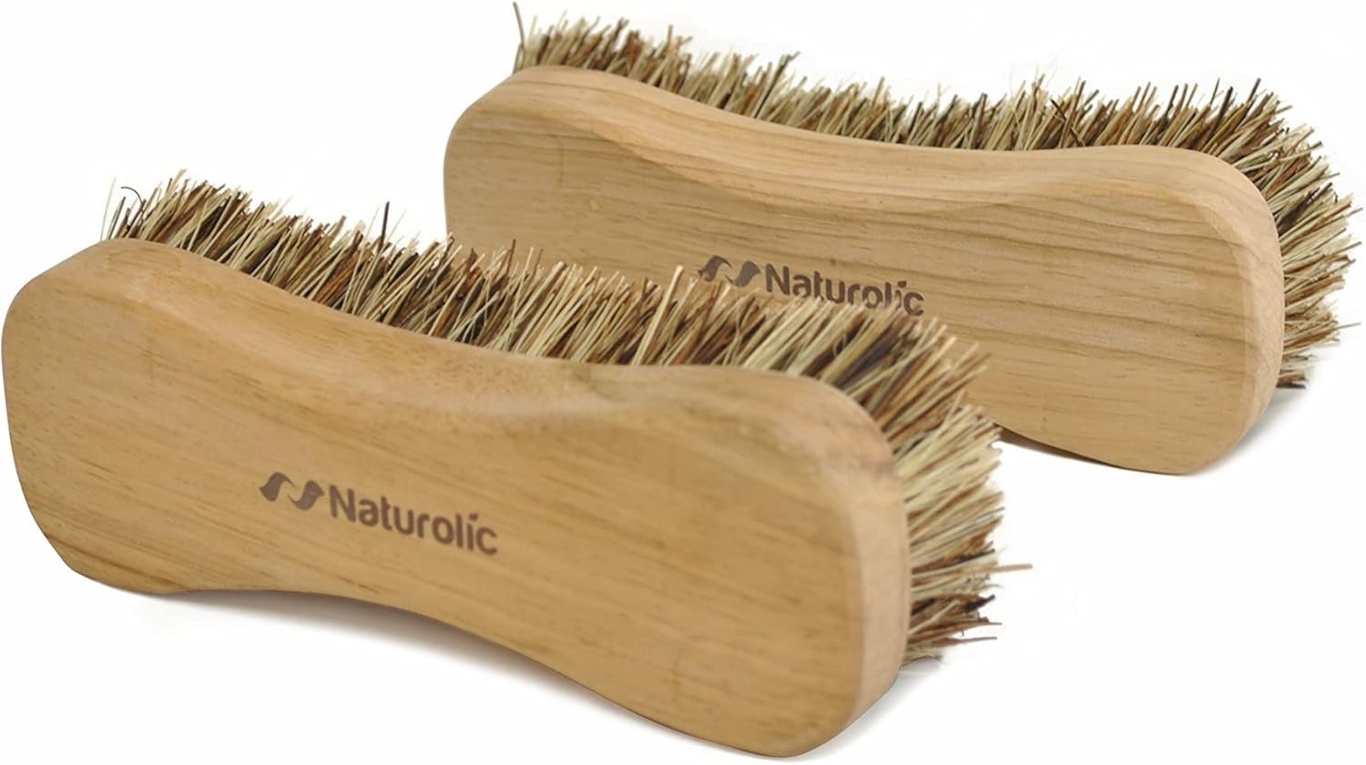 NIB NATUROLIC ALL-NATURAL WOODEN SCRUB BRUSH SET PALMYRA BRISTLE BRUSH, 2 CT.