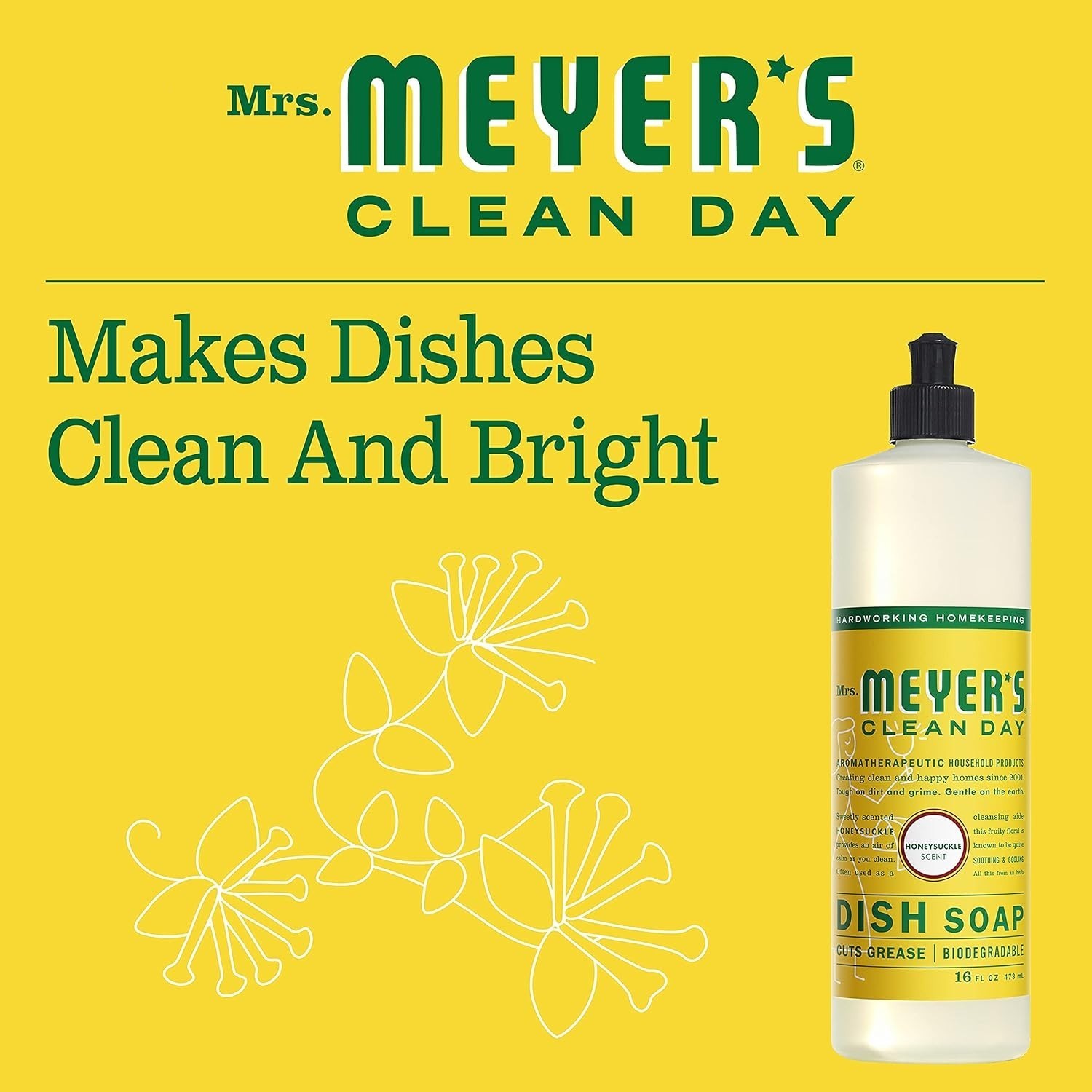 Mrs. Meyer’s Clean Day Liquid Dish Soap, Honeysuckle, 16 Ounce