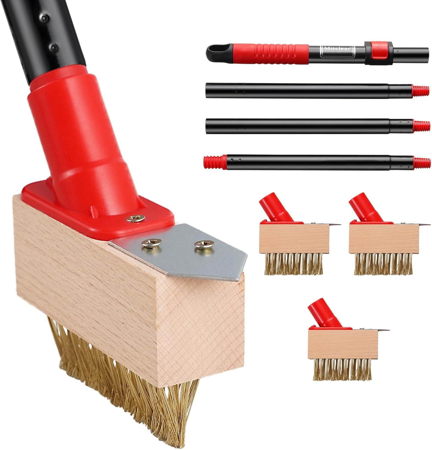 Long-Handled Moss Scraper (53 in), with wire brush and blade, (3 Brush Heads)