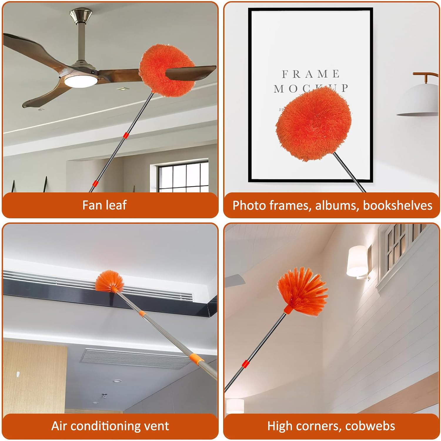 20+ Feet High Reach Dusting Kit, Cobweb Duster & Ceiling Fan Duster with 3-14 Ft