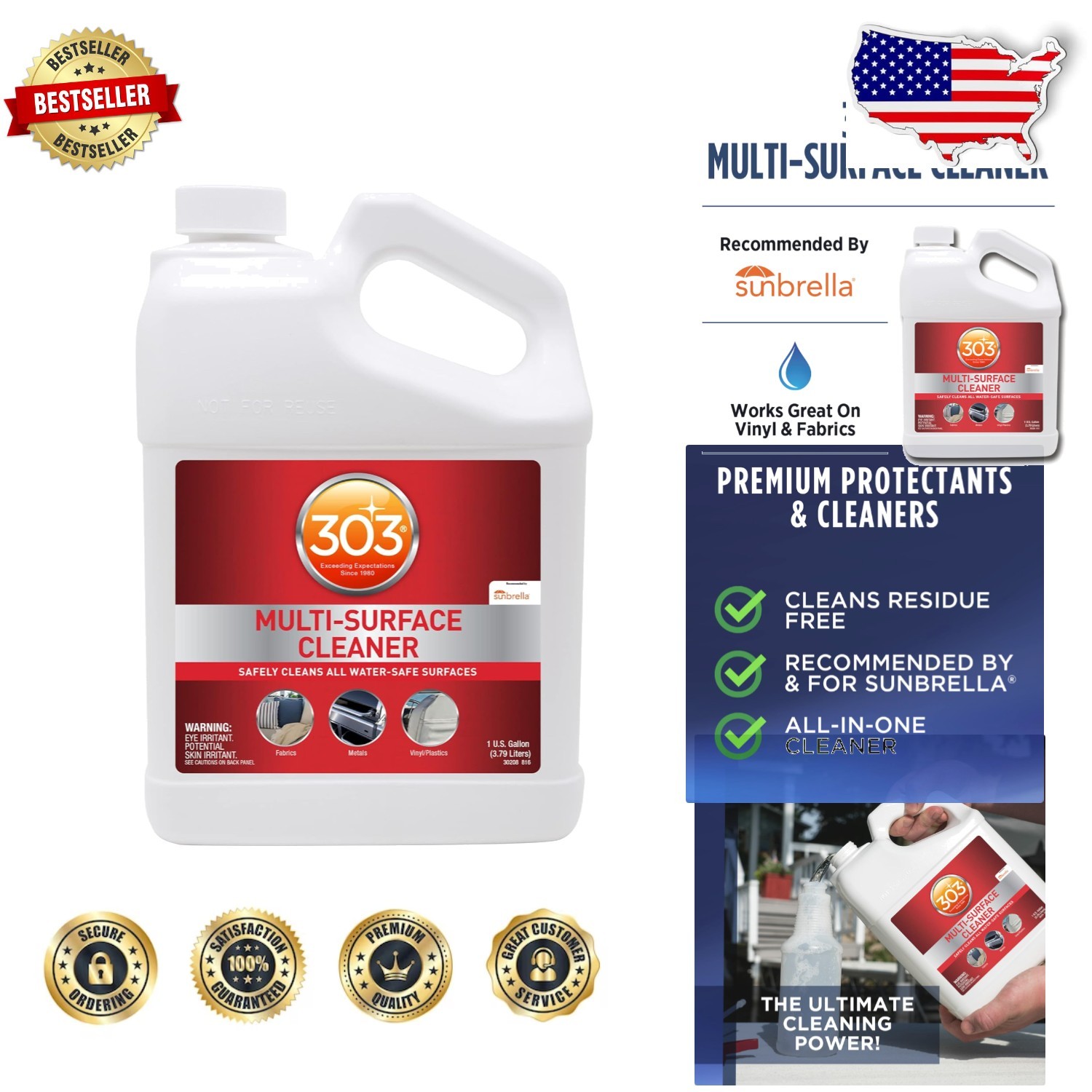 Multi-Surface Cleaner Gallon: Sunbrella Approved, Residue Free, Fabric & Viny…