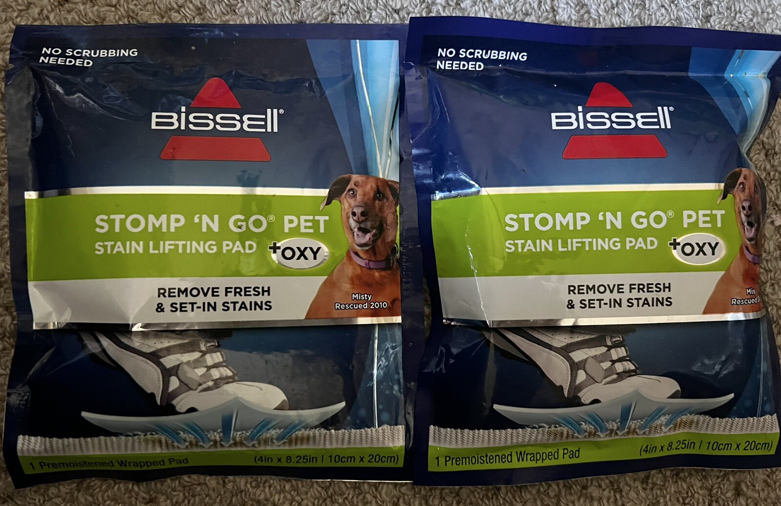 Lot Of 2 Packs Bissell Stomp ‘N Go Pet Lifting Pads + Oxy Stain Removal Carpet