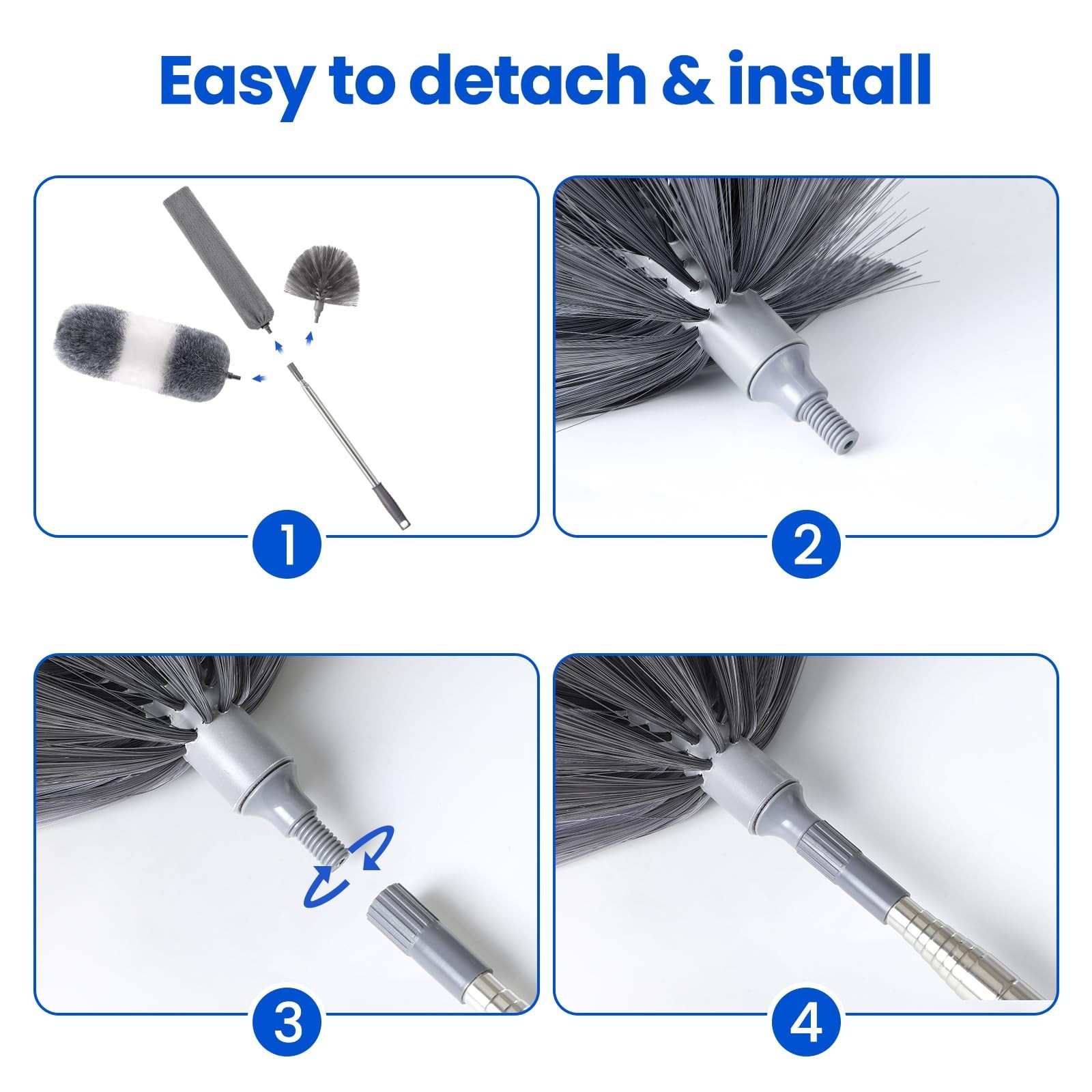 Extra-Long Duster Kit with Extension Pole, Microfiber Dusting Cloths, 5-in-1 Cle