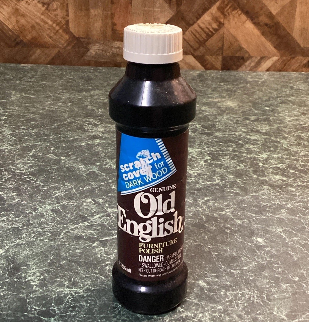 Genuine Old English 1989 Scratch Cover For Dark Woods – 8oz Bottle, Wood Polish