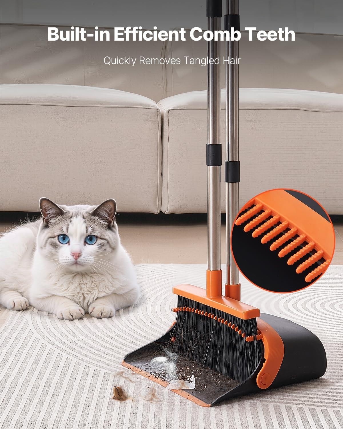 Broom and Dustpan Set Heavy Duty Dustpan and Broom Combo with Self-Cleaning Teet