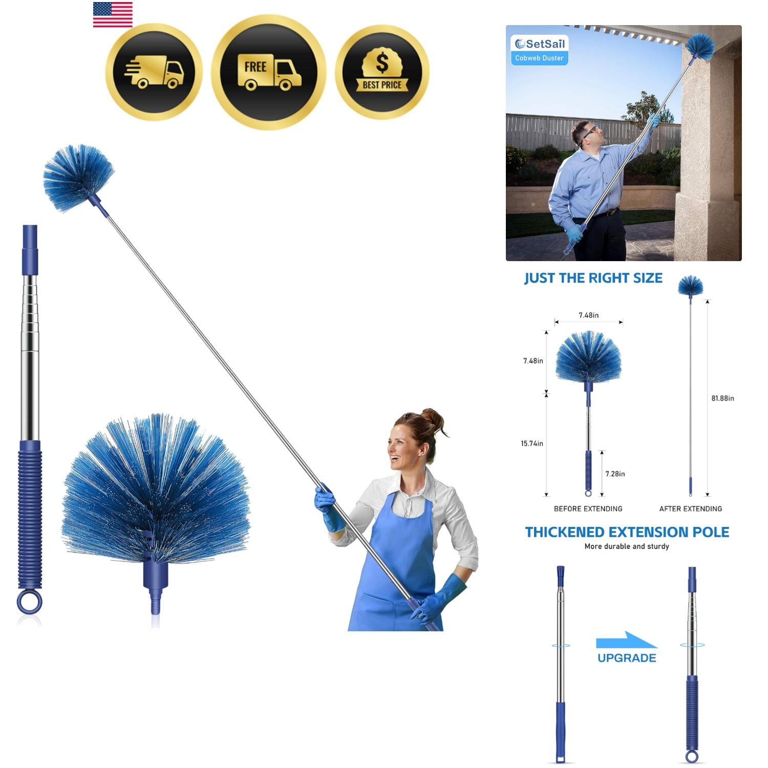 Cobweb Duster with Extension Pole, Retractable Dusters for Cobweb Cleaning 81…