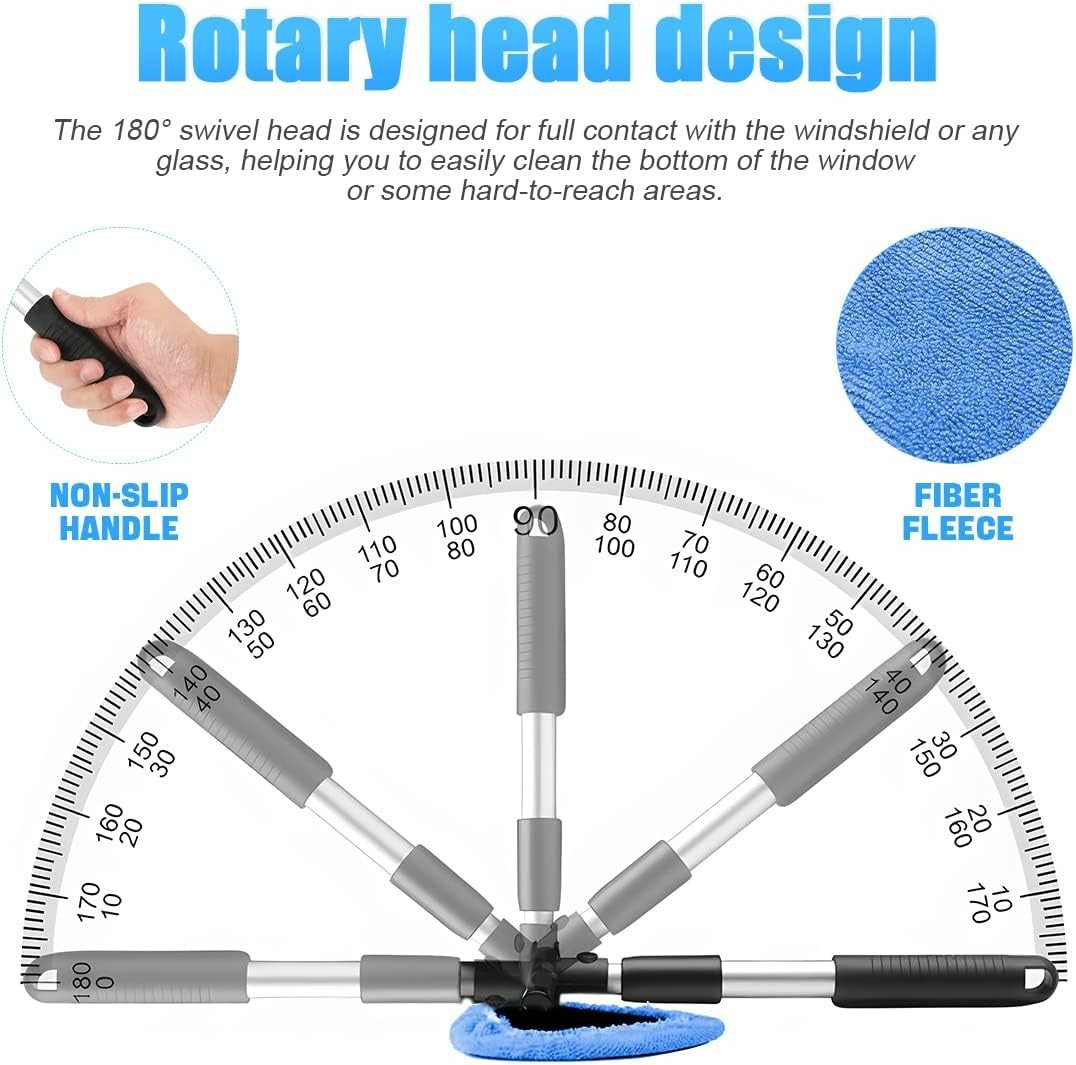 Car Window Cleaner with Extendable Long Handle and 4 Washable Reusable Microf…