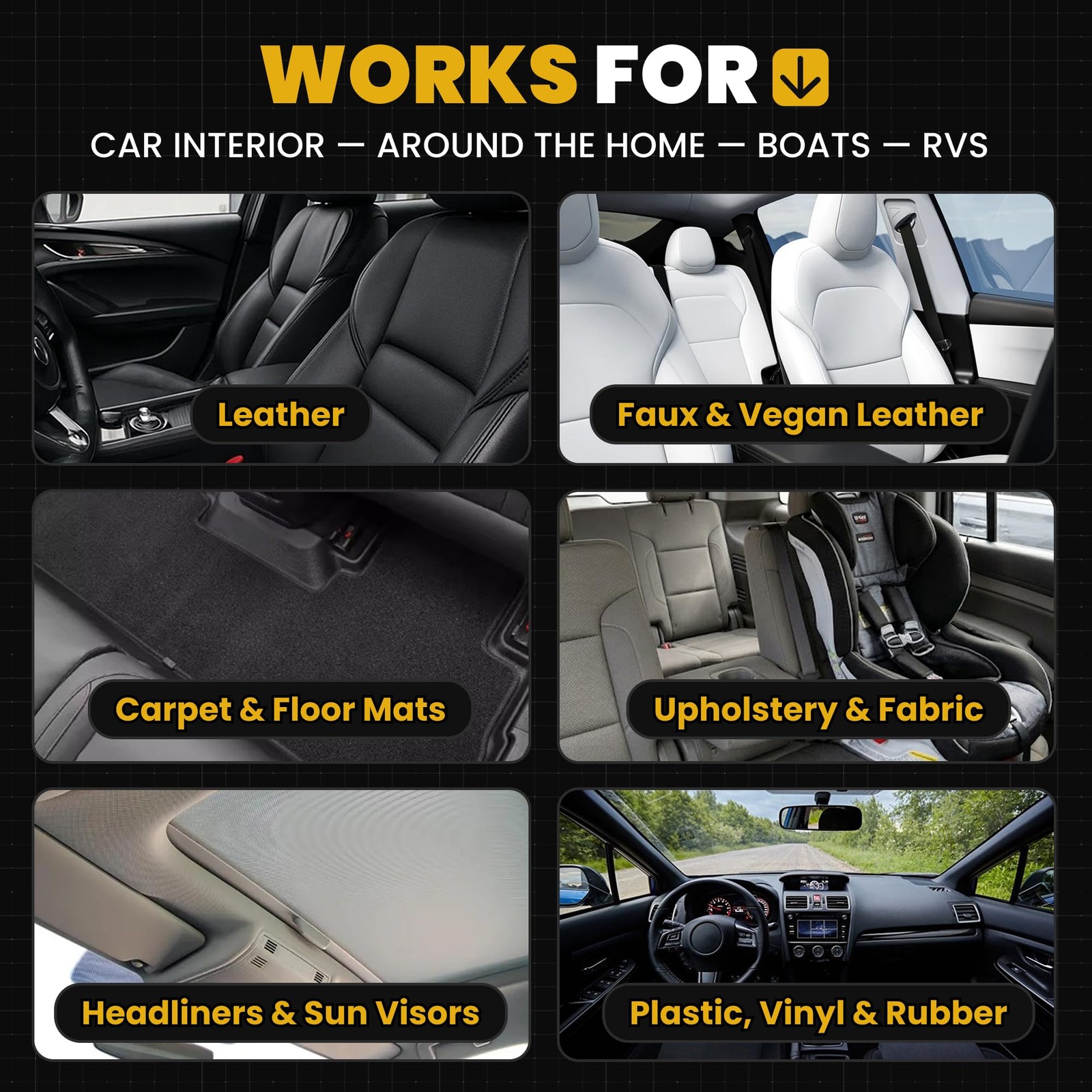 Interior Car Cleaner 18 Oz for Leather, Upholstery, Carpet – Tough Stain Remover