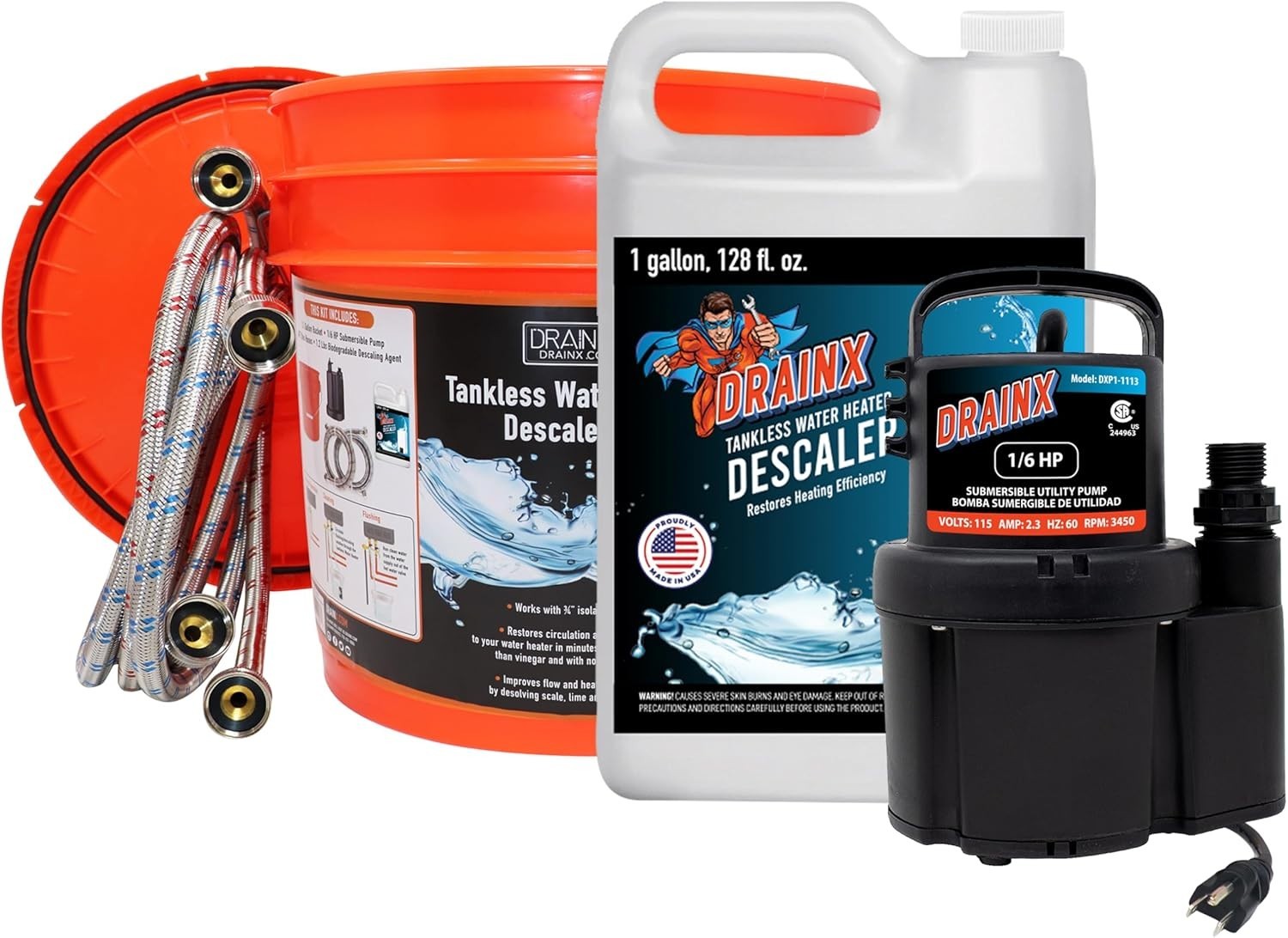 Tankless Water Heater Flush Kit with Gallon Liquid Descaling and and 1/6HP Pump