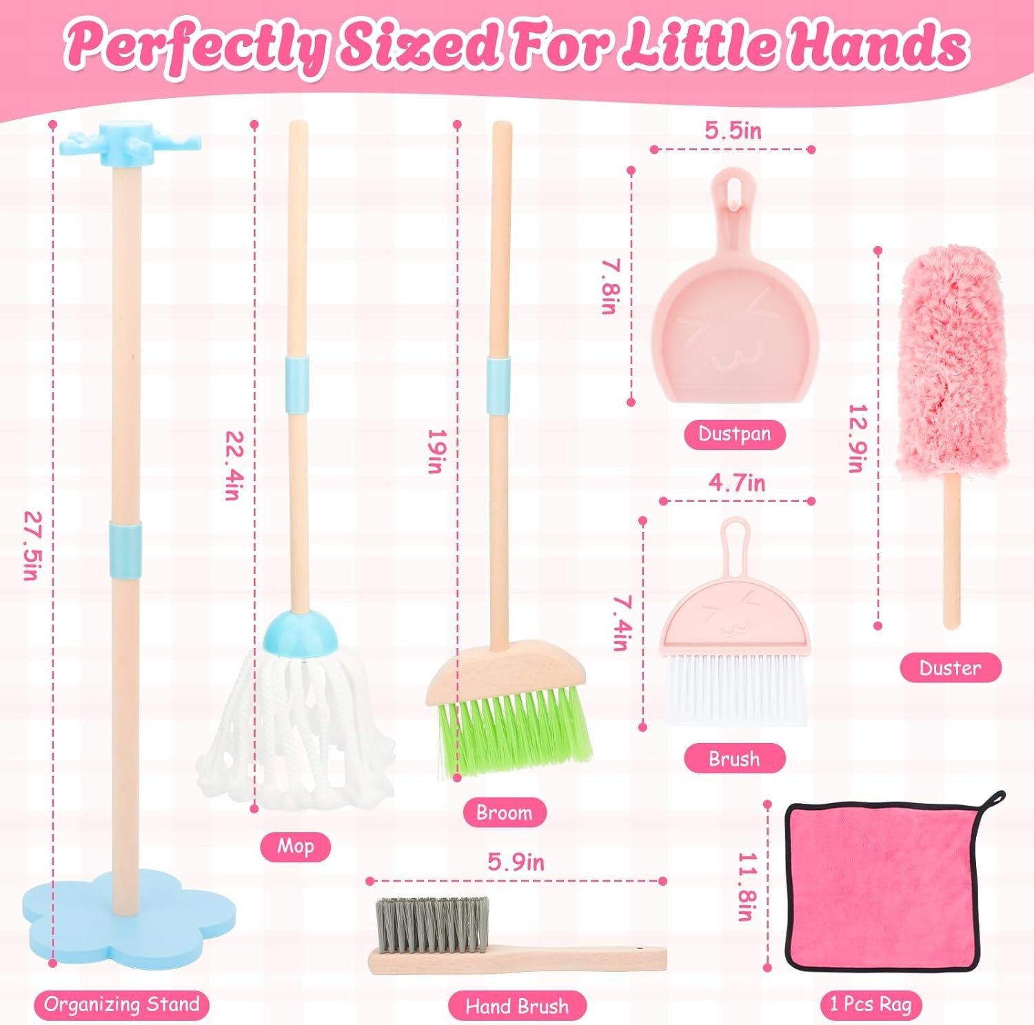 Kids Cleaning Set Wooden Toddler Broom Mop Playhouse Housekeeping Toy for Ages 3