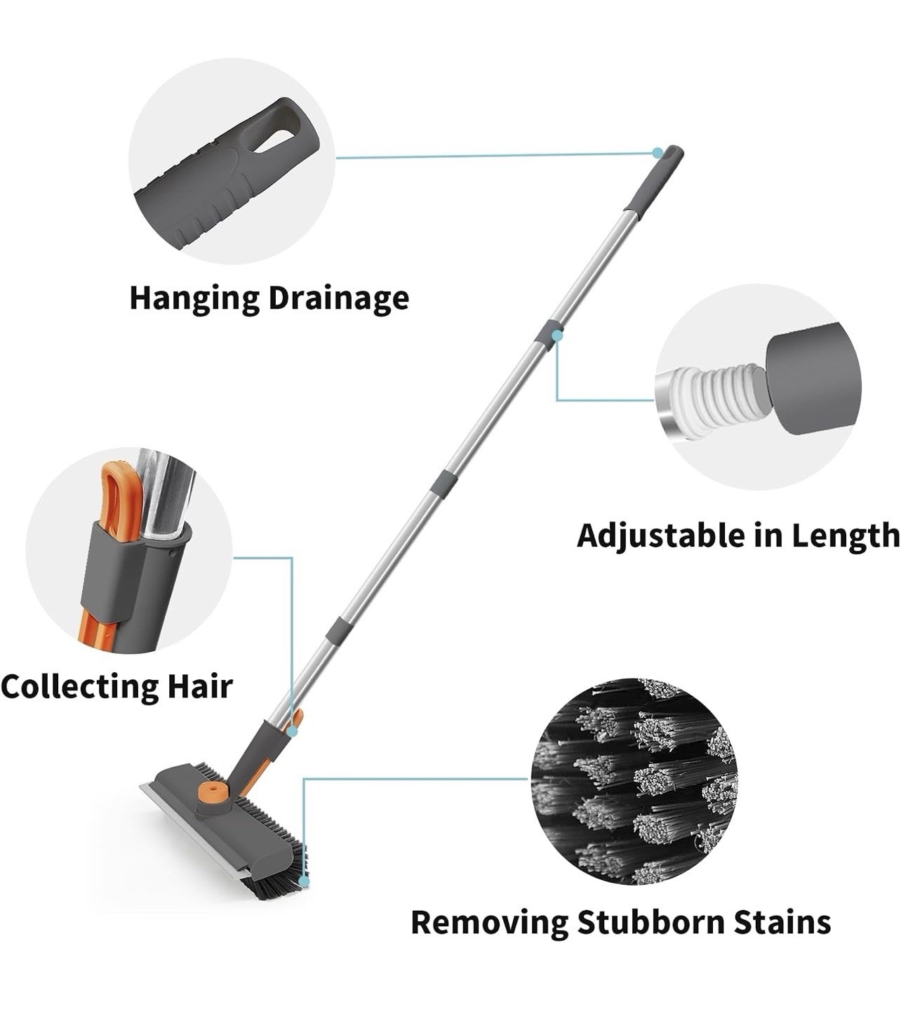 3in1 AIR U+ Floor Scrub Brush with Long Handle, Household Cleaning Brush