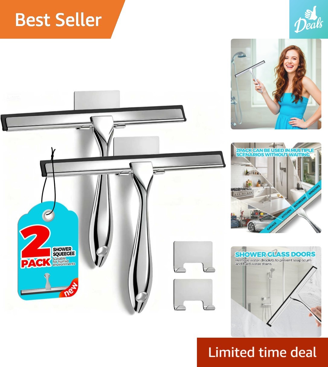 All-Purpose 10-inch Shower Squeegee – Soft Rubber Blade for Sparkling Surfaces