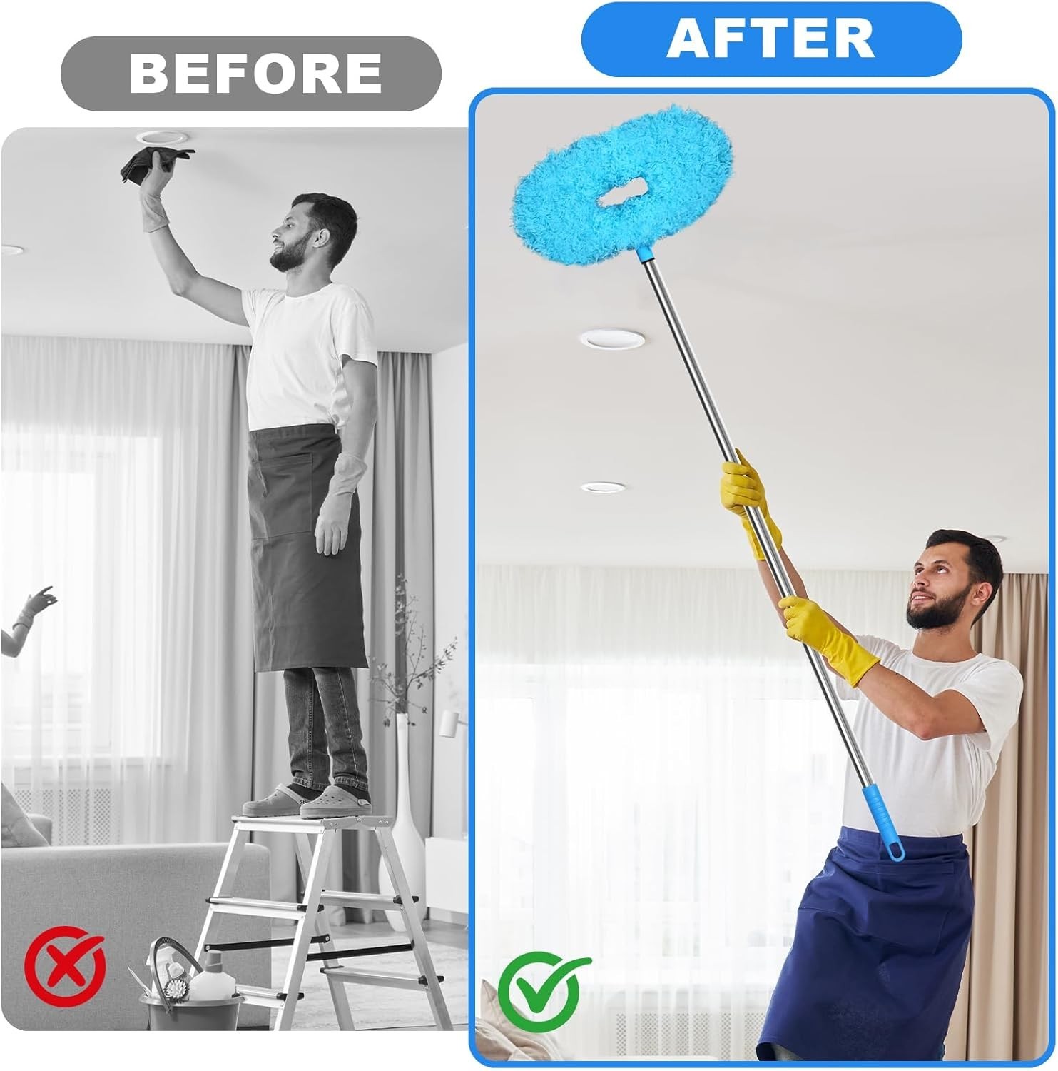 Ceiling Fan Duster with Extension Pole, Microfiber Cleaner for High Ceiling 50″