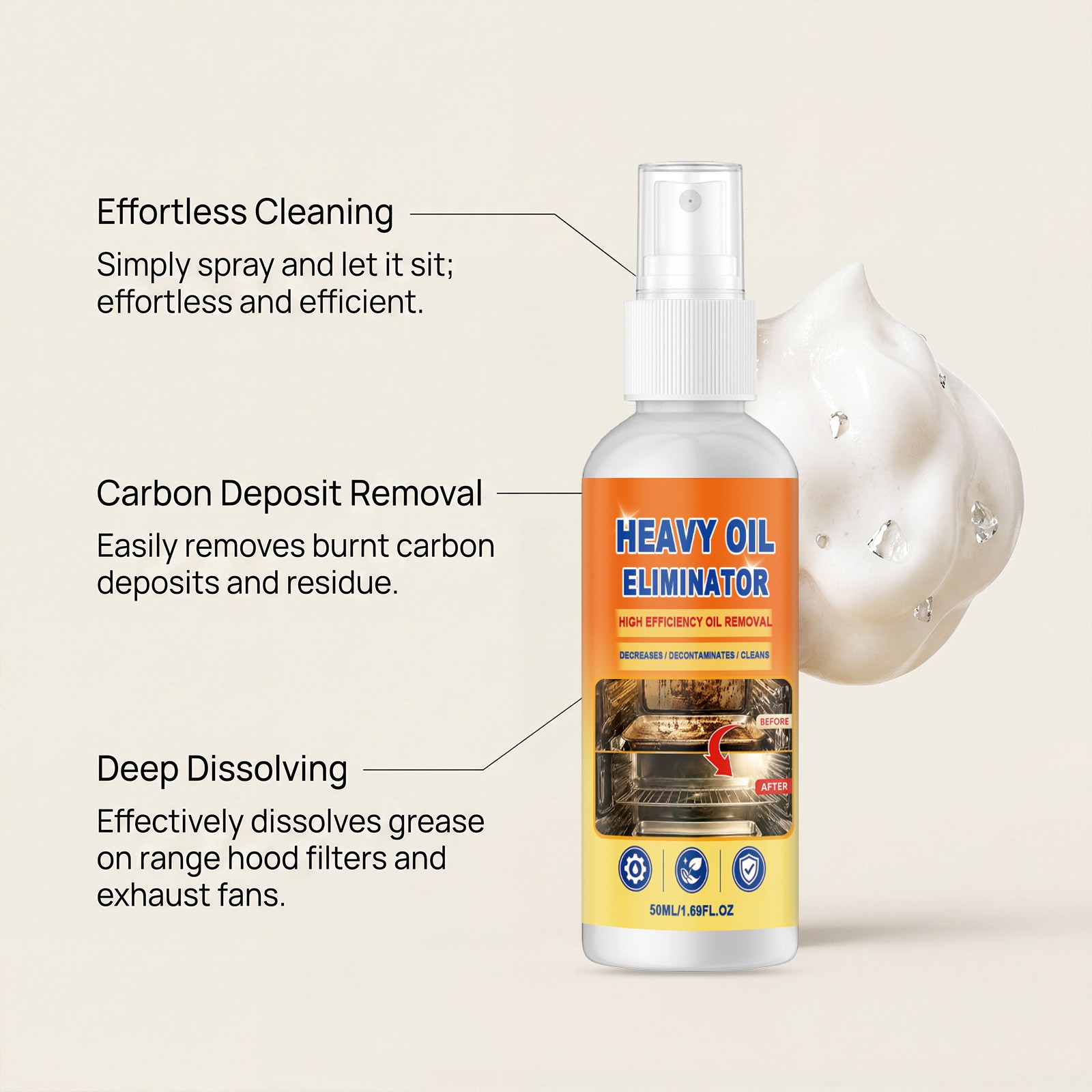 Grease BBQ Grill Cleaner Spray, Heavy Duty Kitchen Degreaser