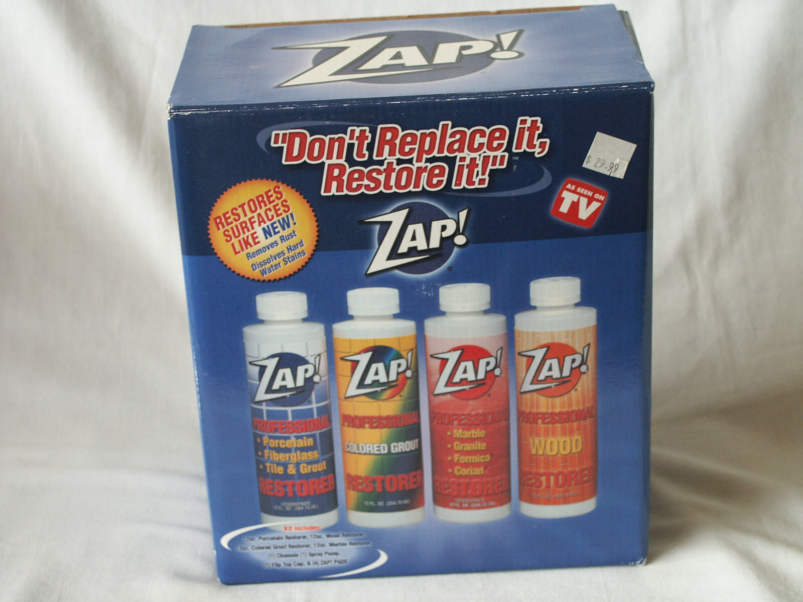 4 Zap Professional Restorer Kit: Porcelain, Grout, Marble, Wood 12oz -3 Sealed