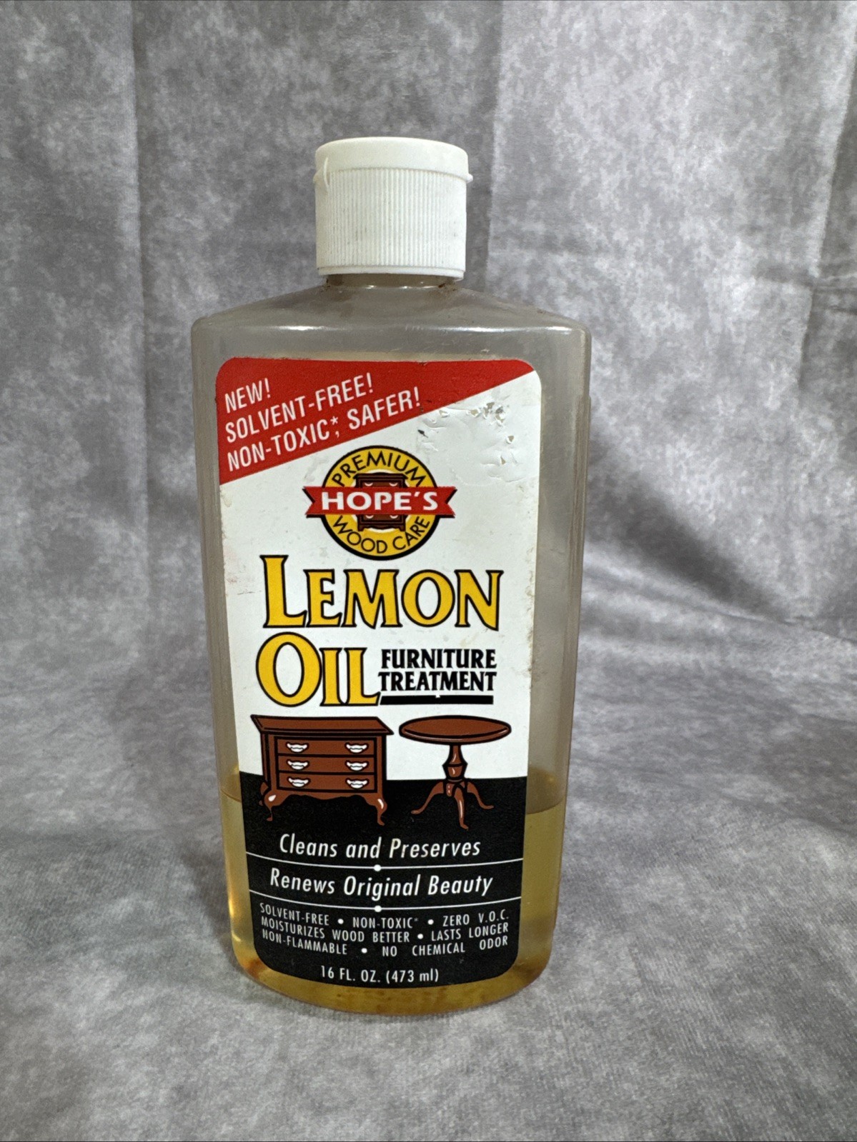 Vtg Hope’s Lemon Oil Furniture Treatment 16 oz Non-Toxic Solvent Free 35% Full