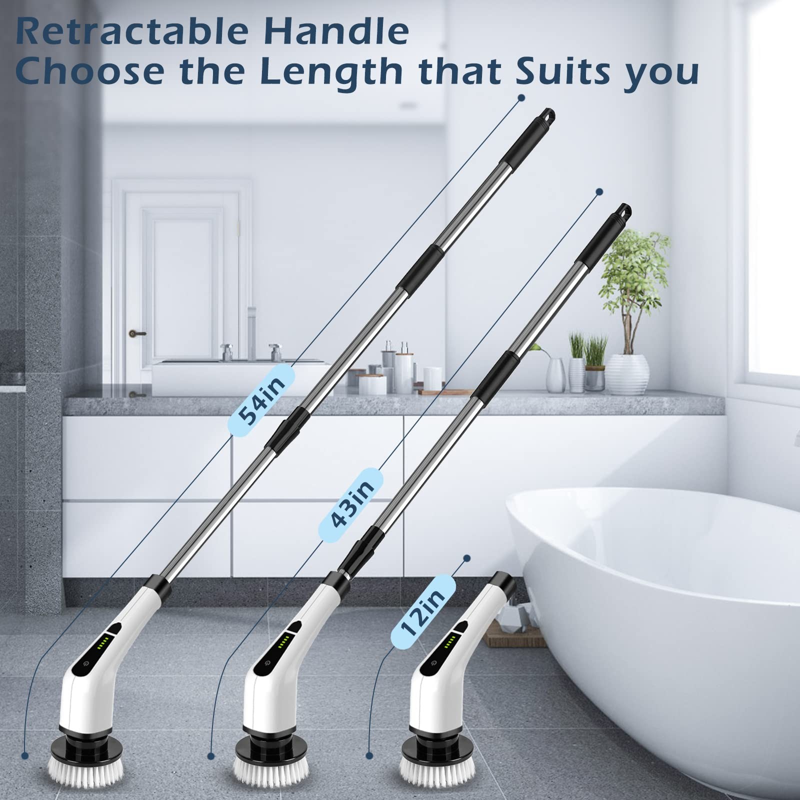 Cordless Electric Scrubber with Replaceable Brush Adjustable Handle
