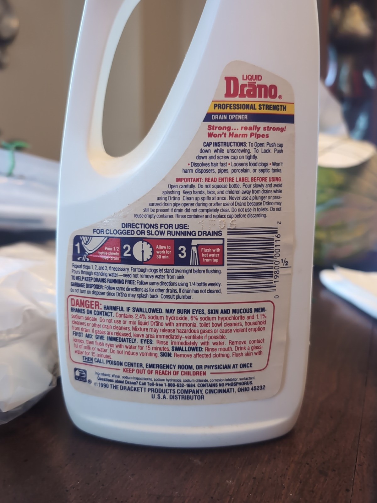 Vintage 1990 Liquid Drano, Professional Strength, 32oz, 90% full