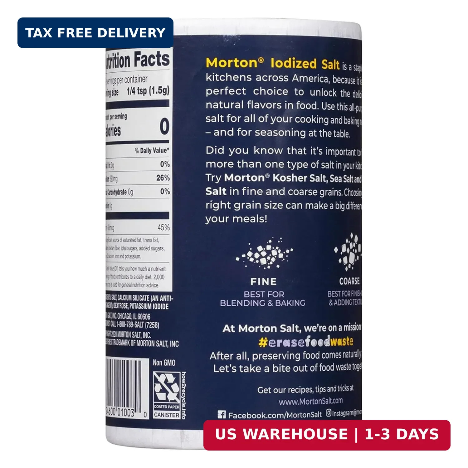 Morton Iodized Salt, All-Purpose, (26 oz), 2-Pack – All-Purpose, Perfect for Coo