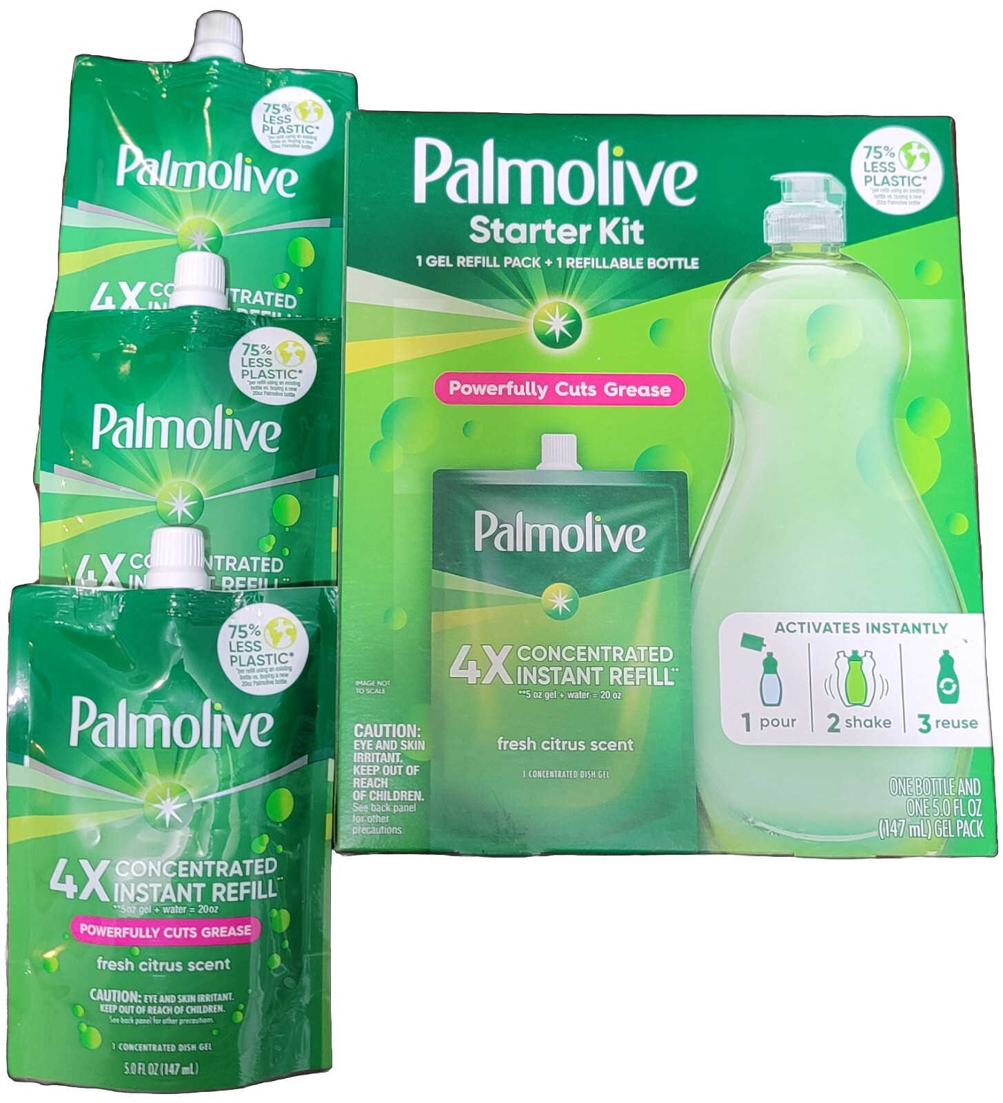 Palmolive Shake & Clean Dish Soap Starter Kit + 3 Refill Pouches