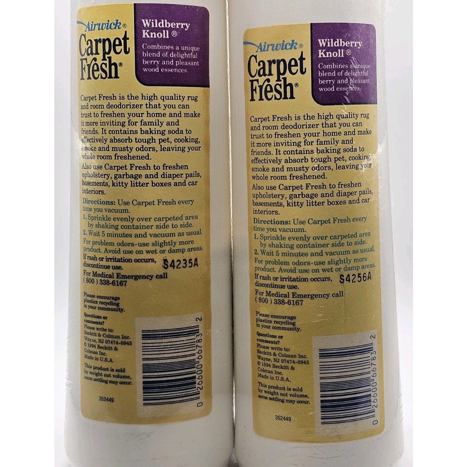 2 Pack Vintage 1994 Airwick Carpet Fresh Deodorizer Wildberry Knoll Sealed 26oz