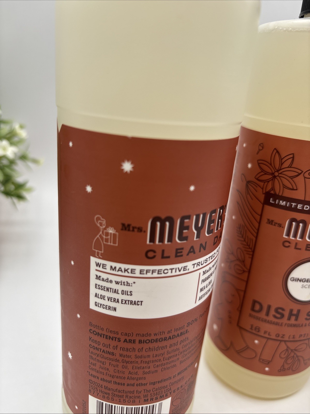 3 Pk: MRS. MEYER’S CLEAN DAY Liquid Dish Soap-Gingerbread-16 oz. ea. Limited Ed