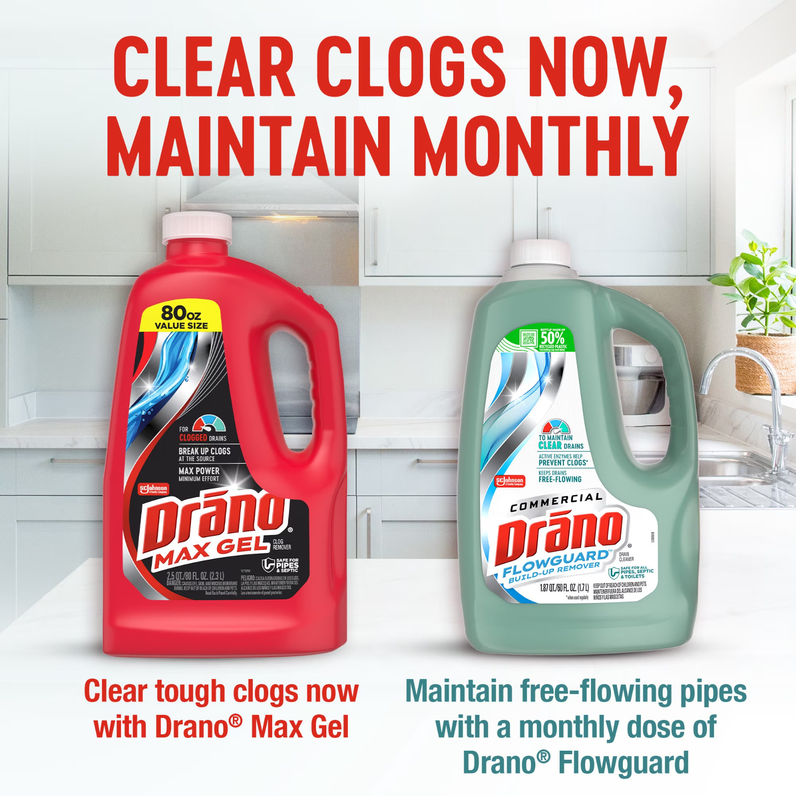 Drano Max Gel Drain Clog Remover, 160 Ounces, 2 Count