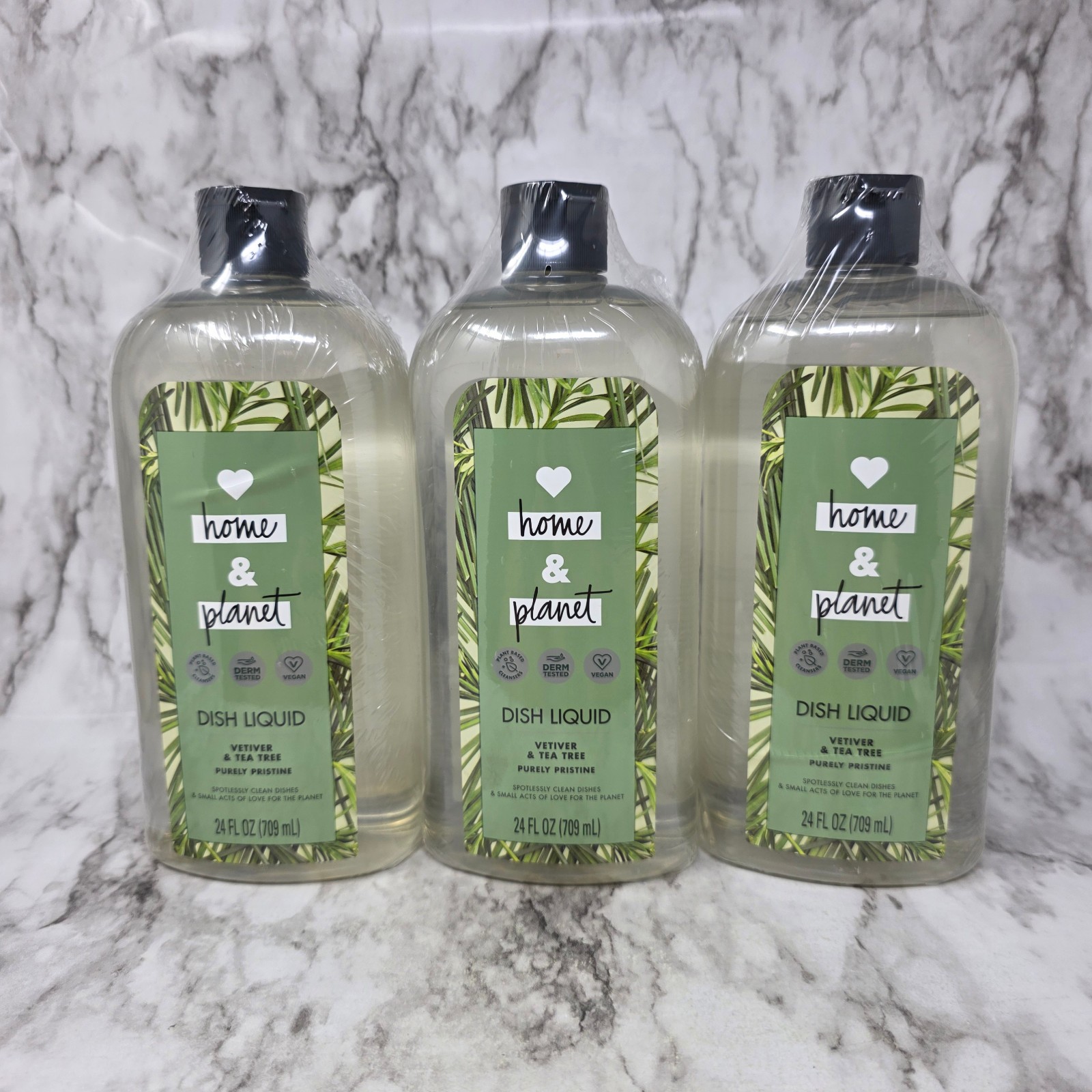 Lot of 3 Love Home & Planet Dish Liquid Vetiver & Tea Tree 24oz Vegan
