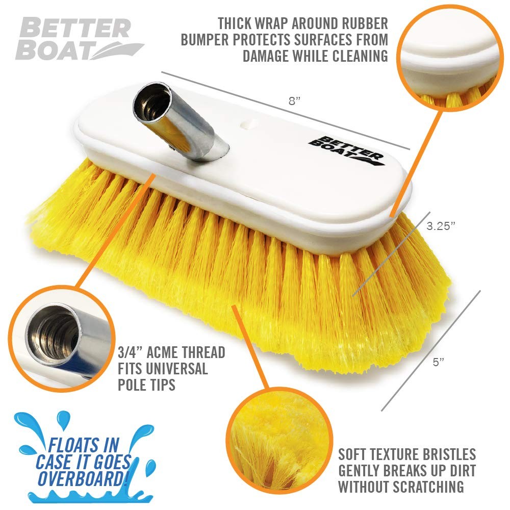 Soft Boat Deck Brush, Heavy-Duty Marine Brush Head, 8″ Bristle with Bumper, 3…
