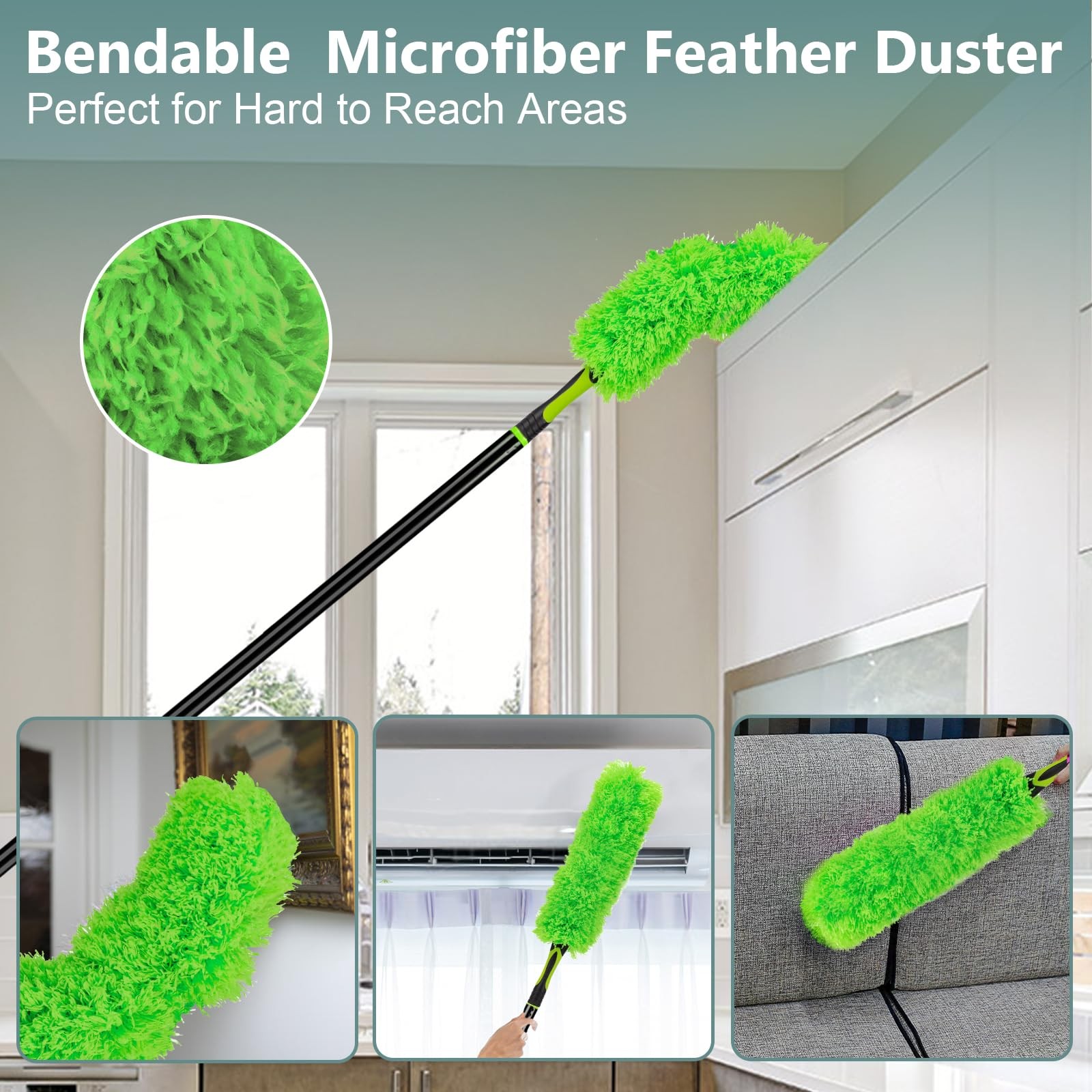 8 Foot Dusters for Cleaning with Extension Pole Microfiber Feather Used