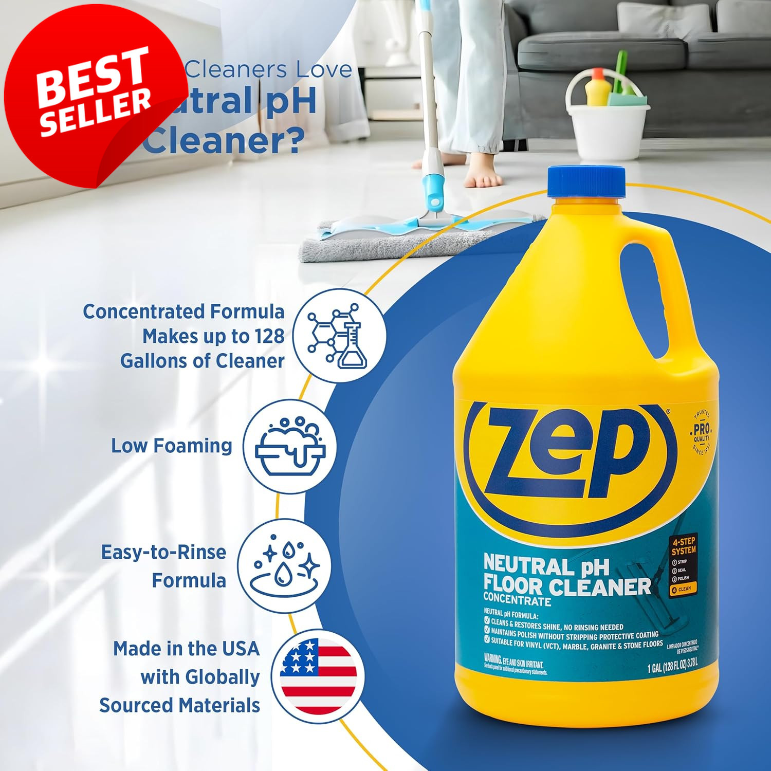 Neutral pH Industrial Floor Cleaner 1 Gallon ZUNEUT128 – US