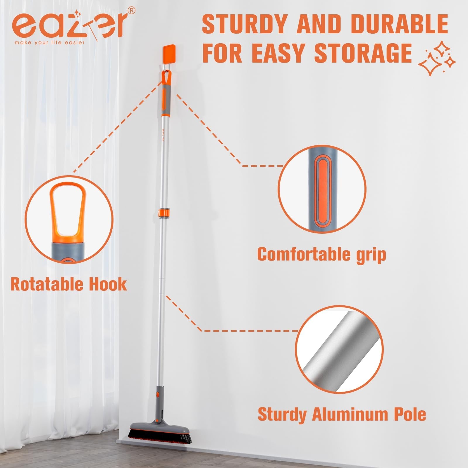 Long Handle Grout Brush 180° Rotation – V-Shape Tile Cleaner for Bathroom Floors